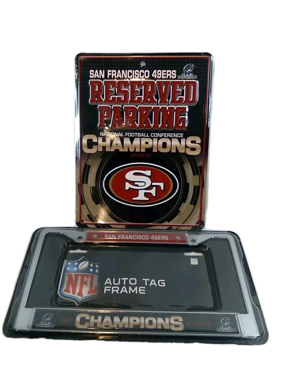 San Francisco 49ers 2013 NFC Champions Reserved Parking SIgn & Auto Tag Frame